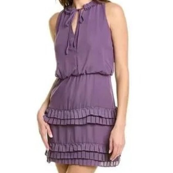 Laundry By Shelli Segal Ruffle Mini Dress Purple Size 8 NWT - Picture 1 of 8
